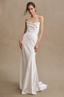 Watters Garance Cowl-Neck Satin Sheath Wedding Gown