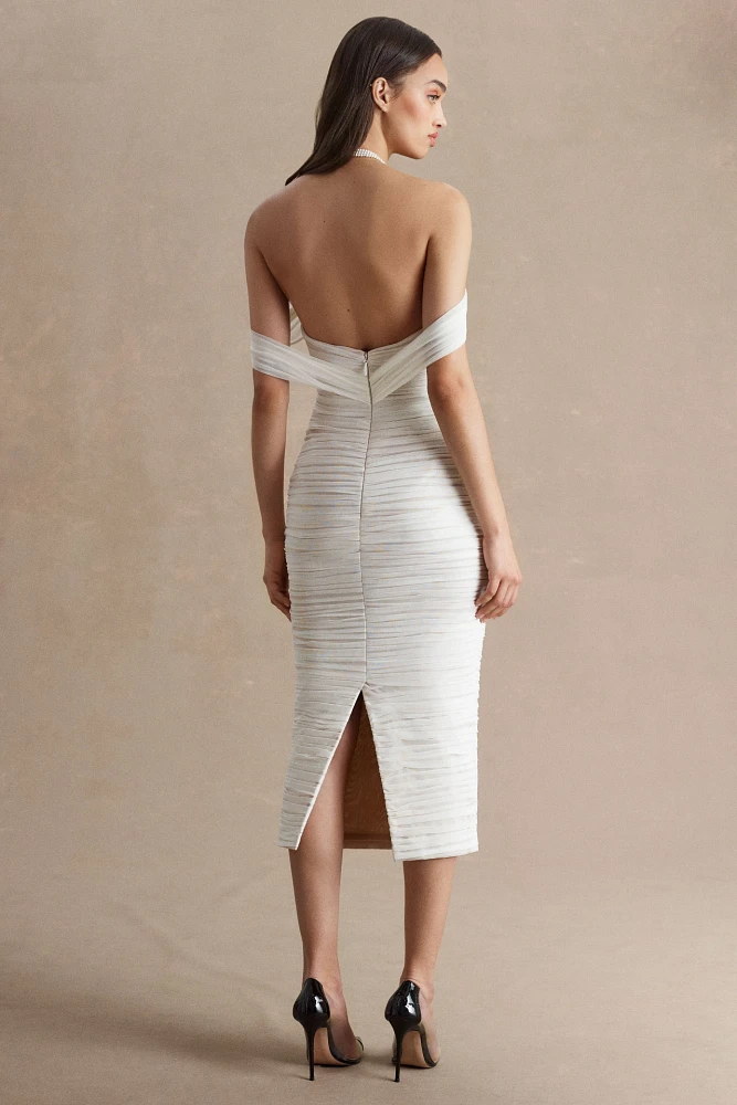 Watters Joanne Ruched Slim Off-The-Shoulder Midi Dress
