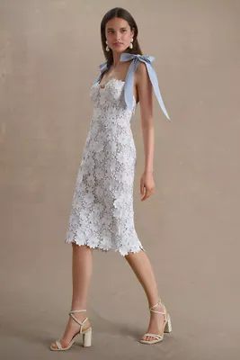 Watters Ambrosia Bow-Strap Lace Midi Dress