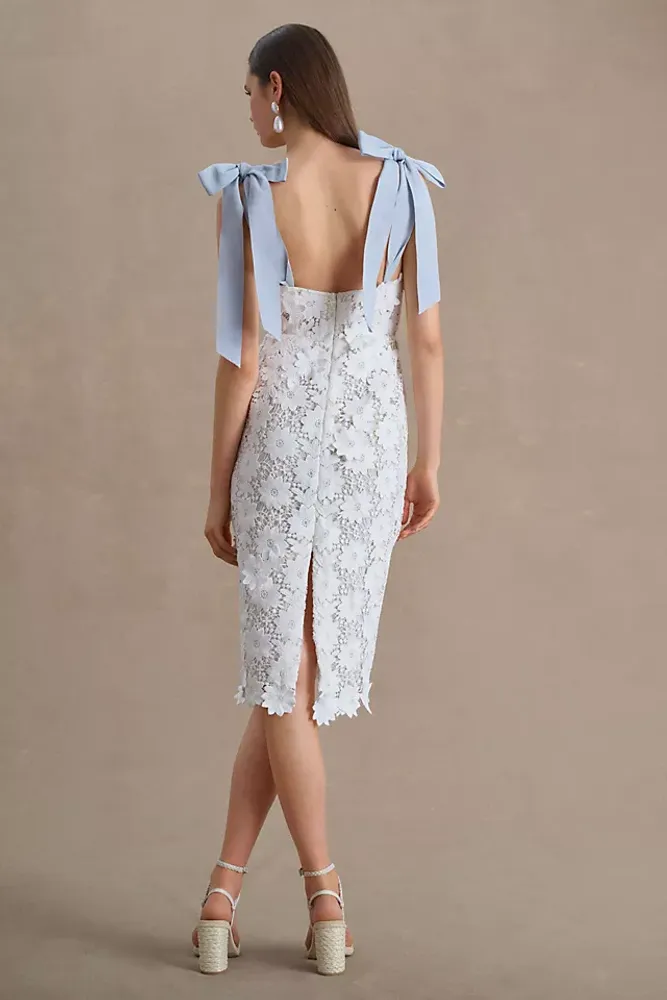 Watters Ambrosia Bow-Strap Lace Midi Dress