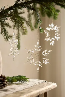 Pearly Snowflake Ornaments, Set of 3