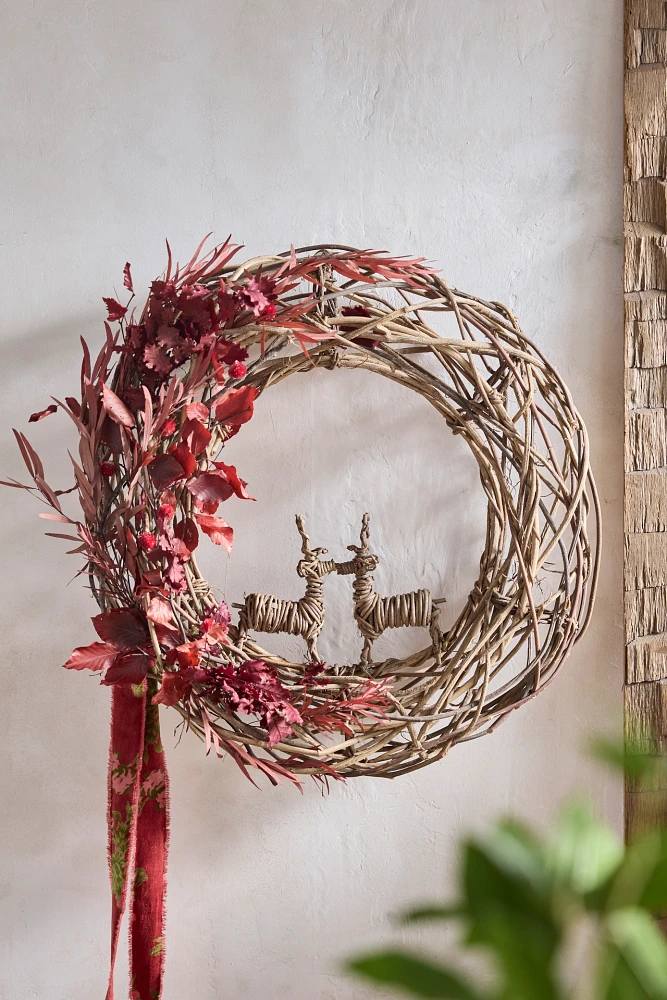 Reindeer Woven Vine Wreath