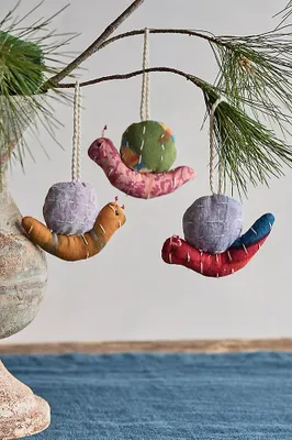 Snail Kantha Fabric Ornaments, Set of 3