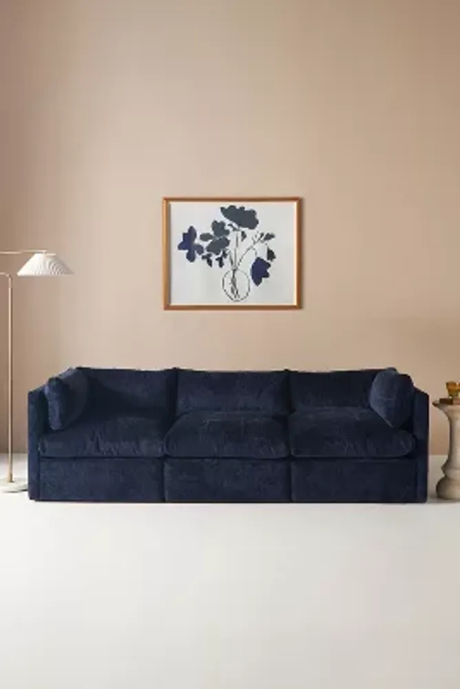 Milou Oxford Blue Chenille Modular Armless Chair