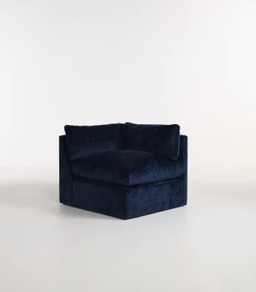 Milou Oxford Blue Chenille Modular One-Arm Right Chair
