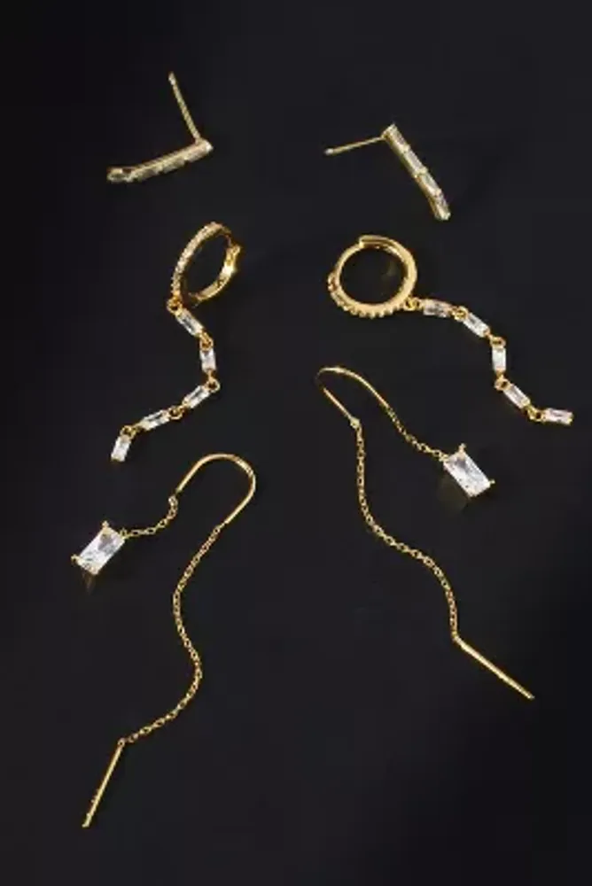 Rectangle Crystal Drop Earrings, Set of 3