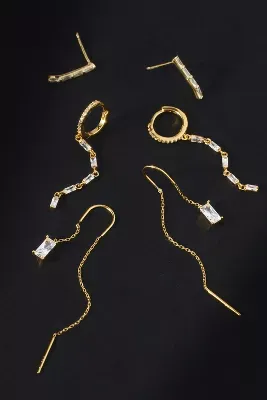Rectangle Crystal Drop Earrings, Set of 3