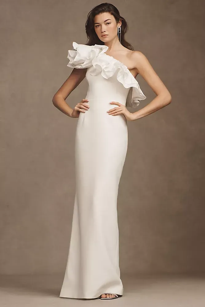 Rebecca Vallance Chloe Taffeta One-Shoulder Crepe Column Gown