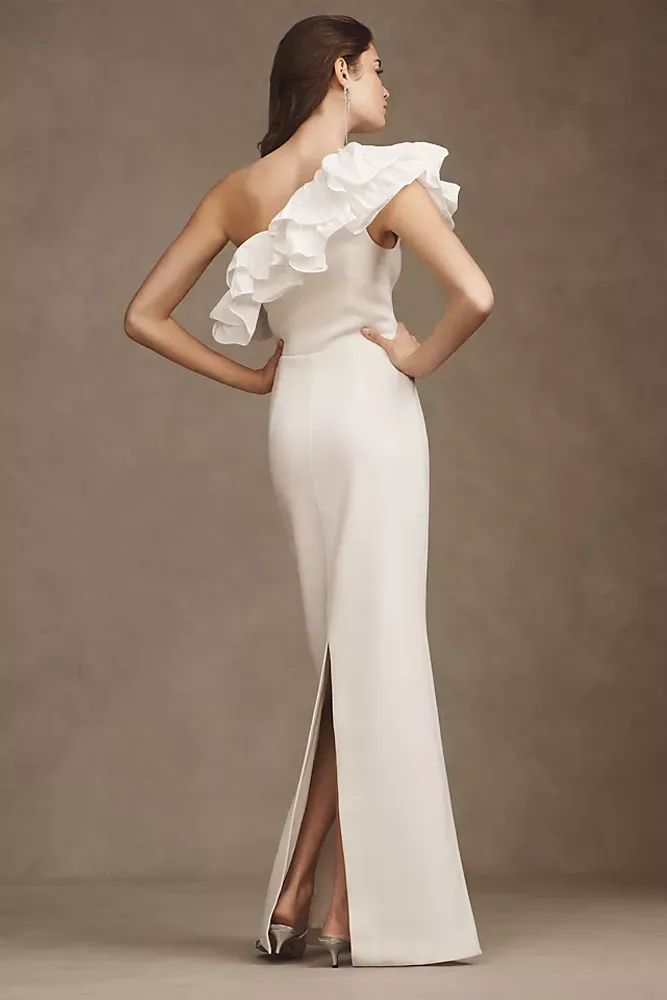 Rebecca Vallance Chloe Taffeta One-Shoulder Crepe Column Gown