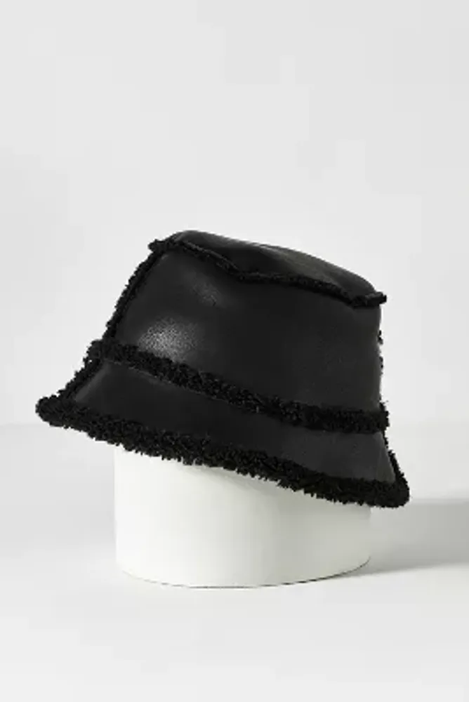 By Anthropologie Sherpa-Trimmed Faux-Leather Bucket Hat