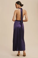 L'IDEE Renaissance Halter Side-Slit Pleated Maxi Dress