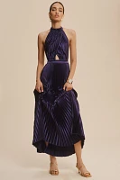 L'IDEE Renaissance Halter Side-Slit Pleated Maxi Dress