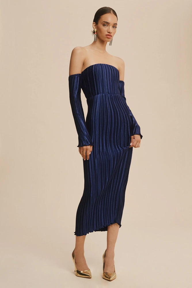 L'IDEE Gatsby Cold-Shoulder Midi Dress