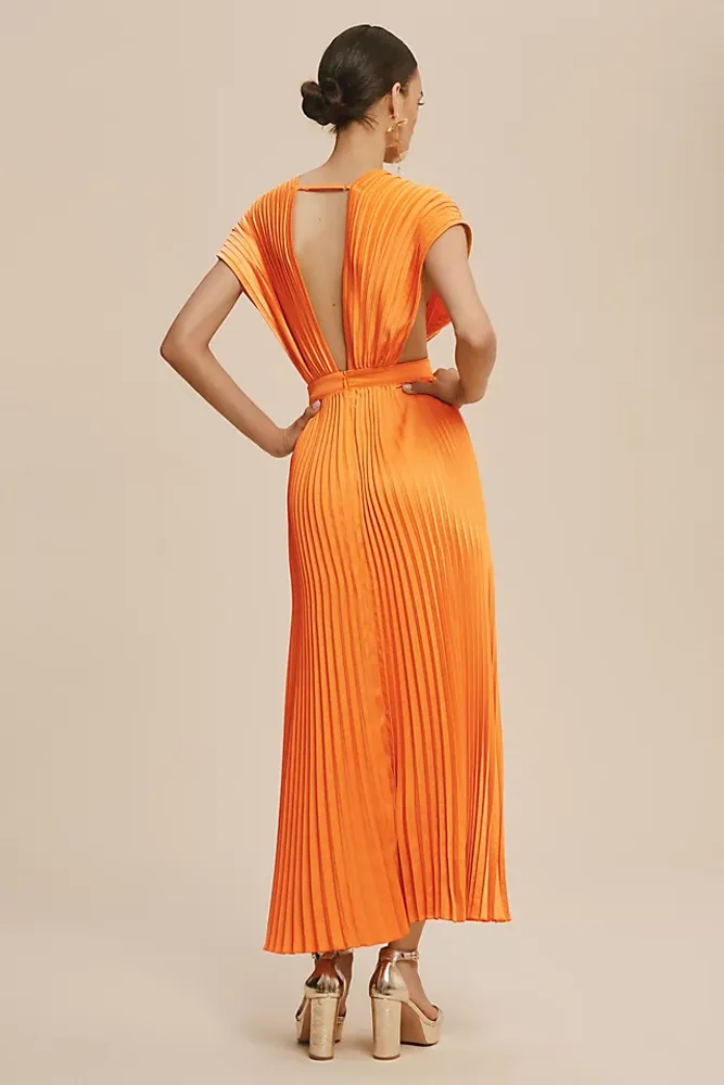 L'IDEE Gala Deep-V Pleated A-Line Maxi Dress