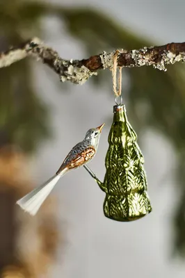 Bird in a Tree Glass Ornament