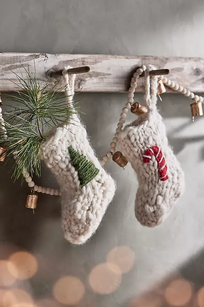 Festive Mini Wool Stockings, Set of 2