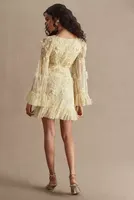 Mac Duggal Floral-Embellished Long-Sleeve Ruffled-Hem Mini Dress
