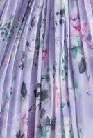 Mac Duggal Ruffled High-Neck Raglan-Sleeve Printed Chiffon Dress