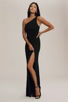 BHLDN Hallie One-Shoulder Stretch Crepe Maxi Gown