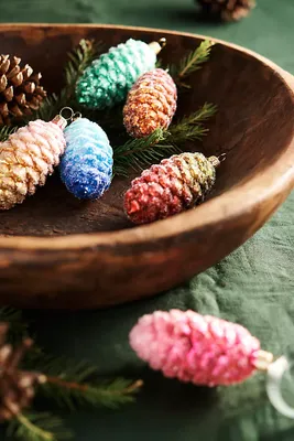 Colorful Glass Pine Cone Ornaments, Set of 6
