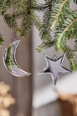 Star + Moon Mirrored Ornaments, Set of 2