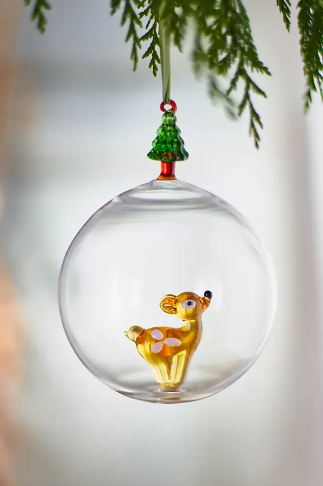 Fawn + Tree Glass Globe Ornament