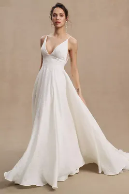 Jenny Yoo Persephone V-Neck A-Line Jacquard Wedding Gown