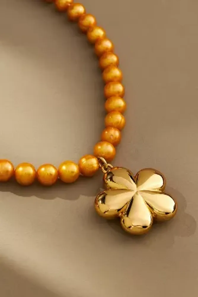 Timeless Pearly Flower Charm Beaded Necklace