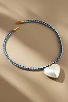 Timeless Pearly Pearl Heart Blue Cord Necklace