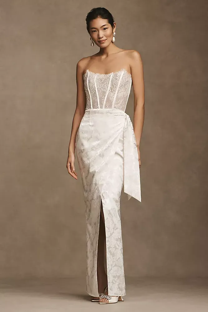 V. Chapman Jeanine Strapless Corset Wrap Gown