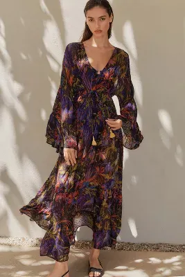By Anthropologie Long-Sleeve Sheer Romantic Maxi Dress