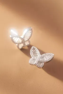 By Adina Eden Pavé X Baguette Butterfly Stud Earrings