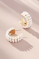 Triple-Strand Pearl Hoop Earrings