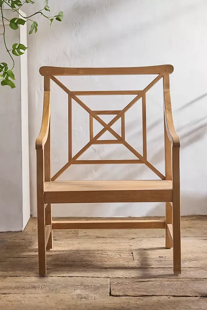 Fretwork Teak Garden Chair, Golden Finish