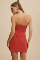 Mac Duggal Strapless Ruched Faux-Wrap Mini Dress