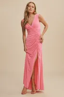 Ieena for Mac Duggal Sleeveless Ruched Side-Slit Gown