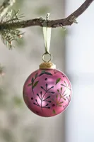 Leafy Pink Glass Globe Ornament