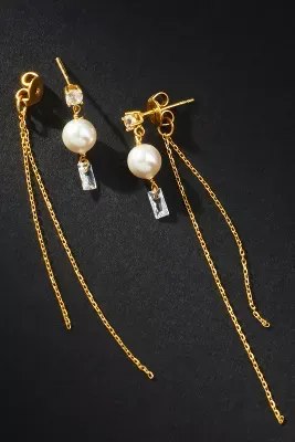 Pearl and Crystal Chain Drop Earrings