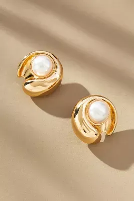 Shell-Shaped Pearl Post Earrings