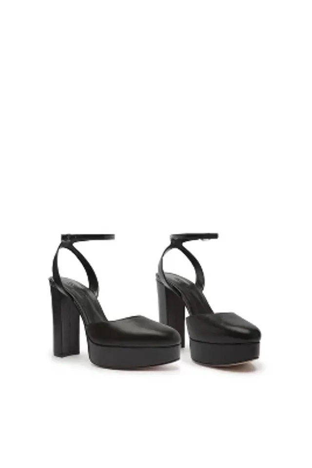 Schutz Mindy Puff Leather Ankle Strap Platform Wedge Sandals