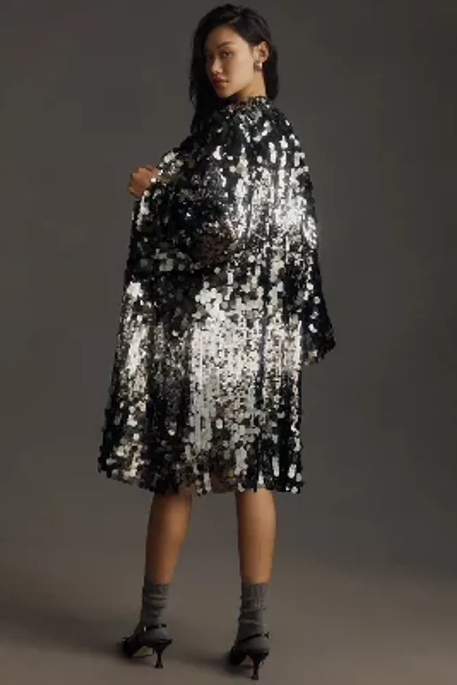 By Anthropologie Long Sequin Cardigan Coat