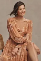 BHLDN V-Neck Long-Sleeve Printed Chiffon Gown