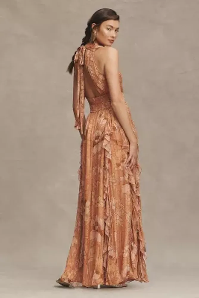 BHLDN High-Neck A-Line Chiffon Gown