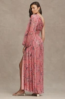 BHLDN Iris One-Shoulder Cut-Out Printed Chiffon Gown