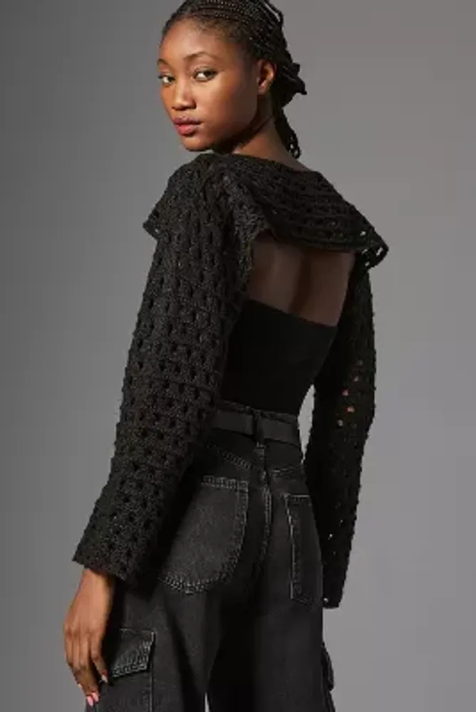 Self Contrast Open-Weave Shrug