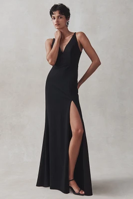 BHLDN Stella Sleeveless V-Neck Stretch Crepe Maxi Dress