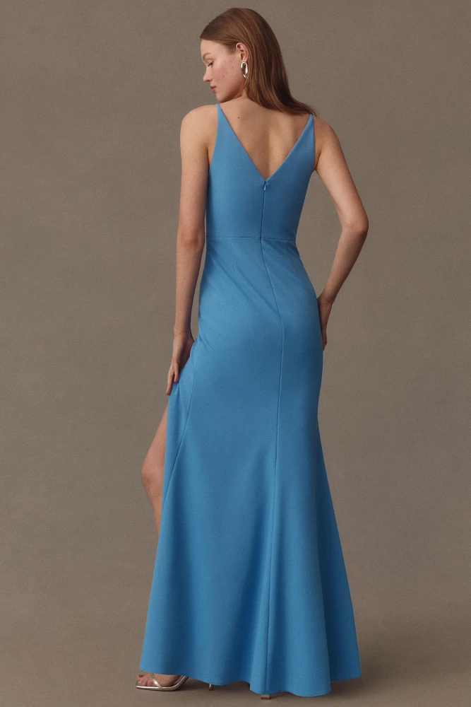 BHLDN Stella Sleeveless V-Neck Stretch Crepe Maxi Dress