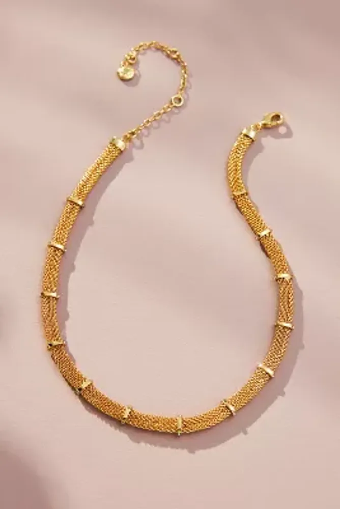 Gold Tone Hollow Round Mesh Chain Necklace 18