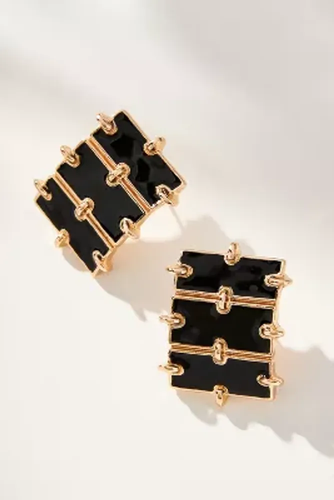 Enamel Rectangle Link Earrings