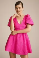 Sachin & Babi Puff-Sleeve V-Neck Mini Dress